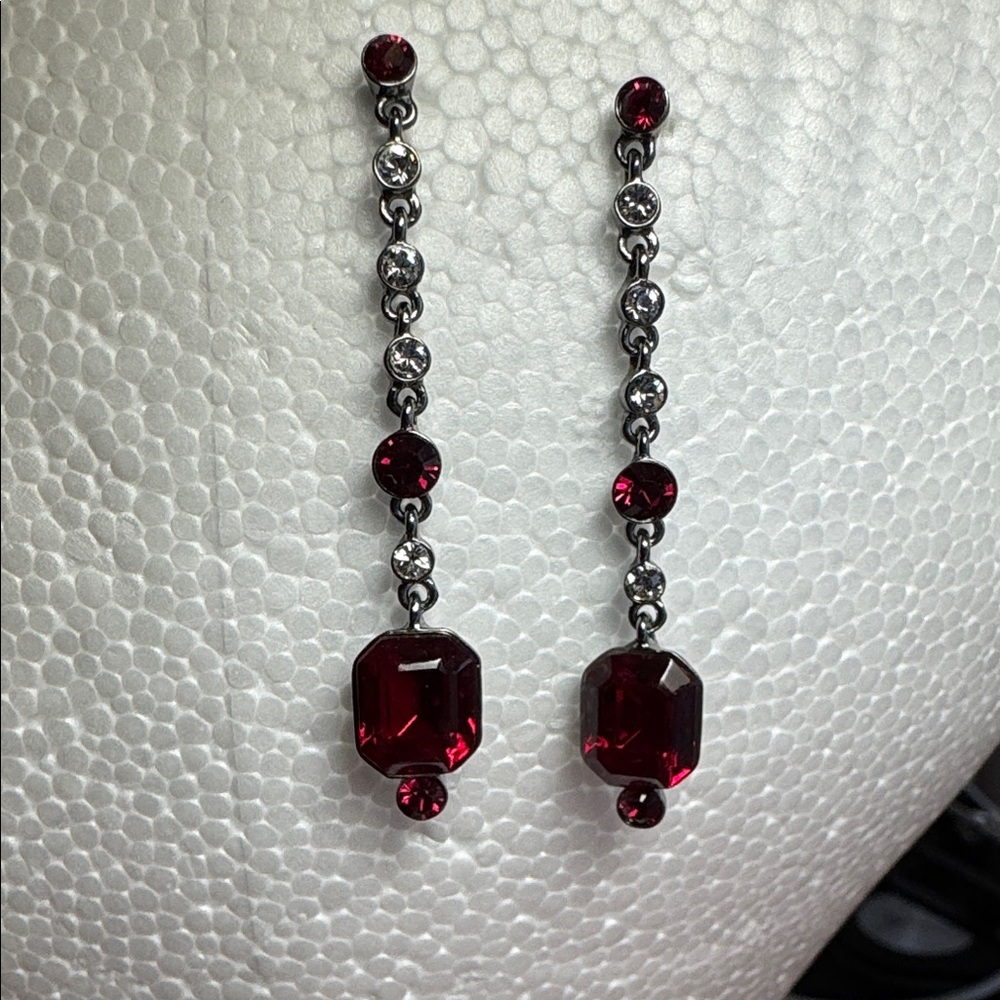 Givenchy Red and Crystal Clear Rhinestone Earrings